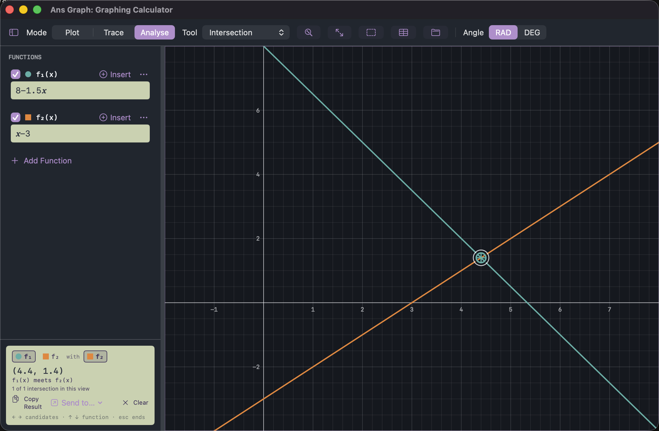 Ans Graph: two straight lines crossing at a single marked point.